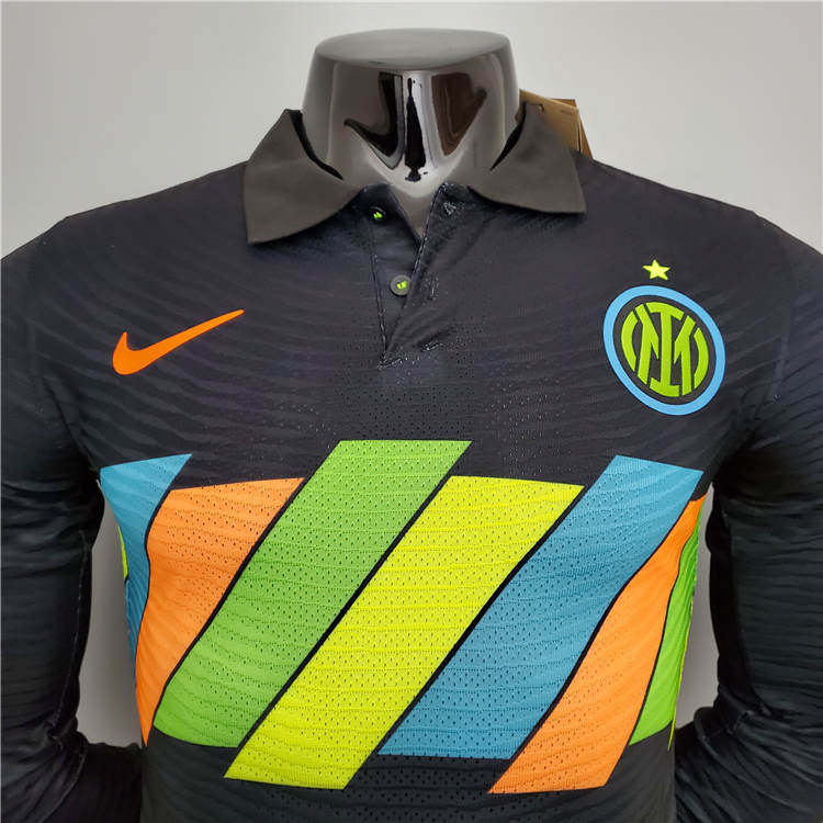 Inter Milan 21-22 Third Black Long Sleeve Soccer Jersey Football Shirt (Player Version) - Click Image to Close